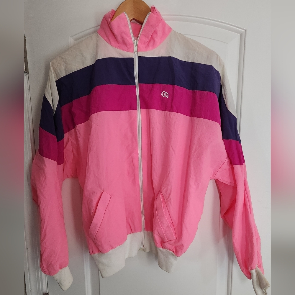 Oscar de la Renta Pink and Purple Windbreaker / Bomber Jacket